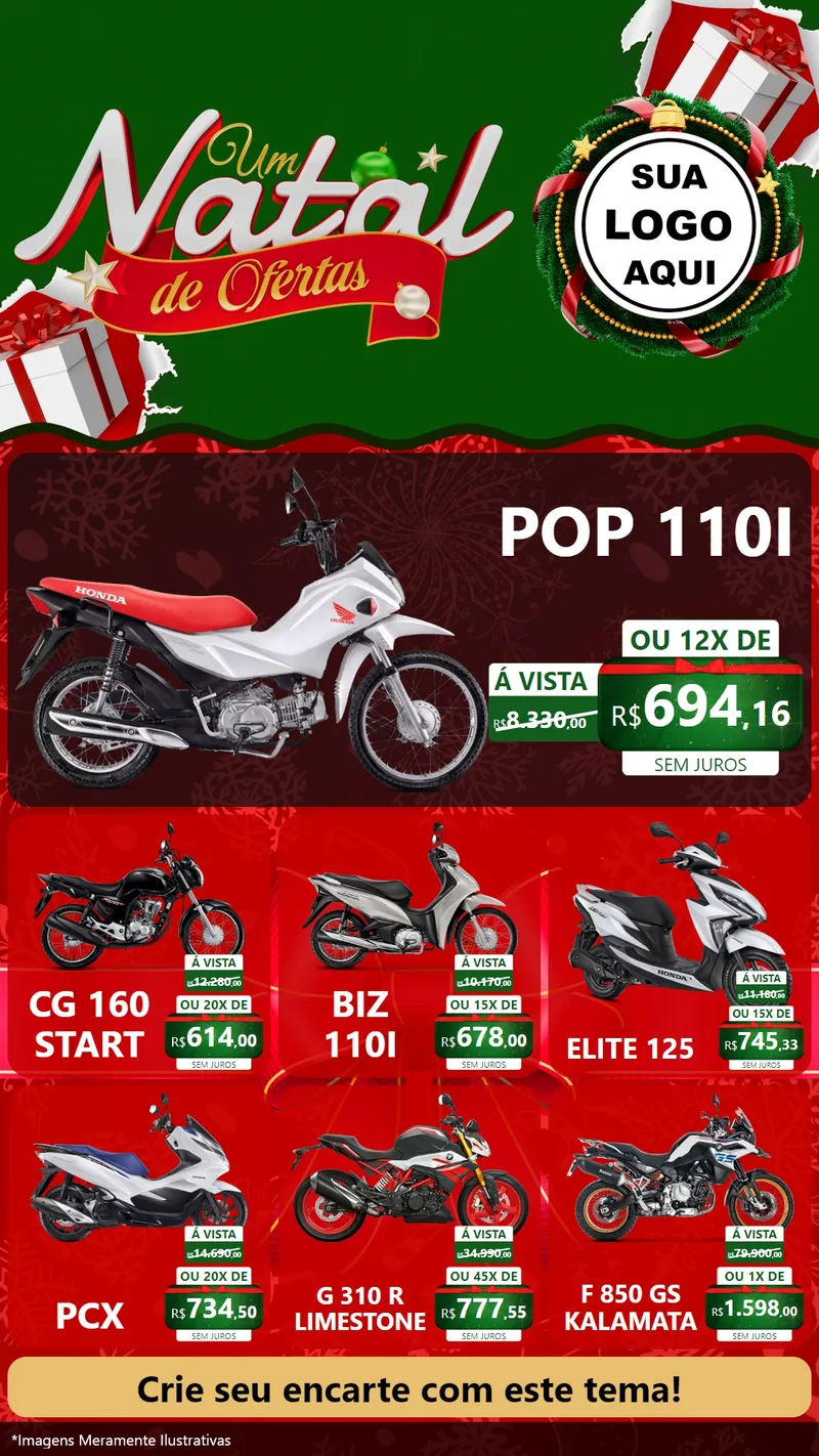 Modelo de Rede Social para Stories com o tema Um Natal de Ofertas para Concessionaria de Motos