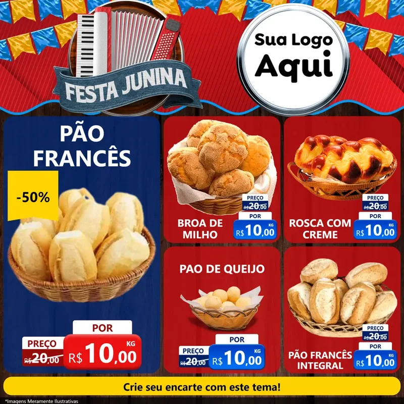 Modelo de Rede Social para Feed Facebook com o tema Festa Junina para Padaria