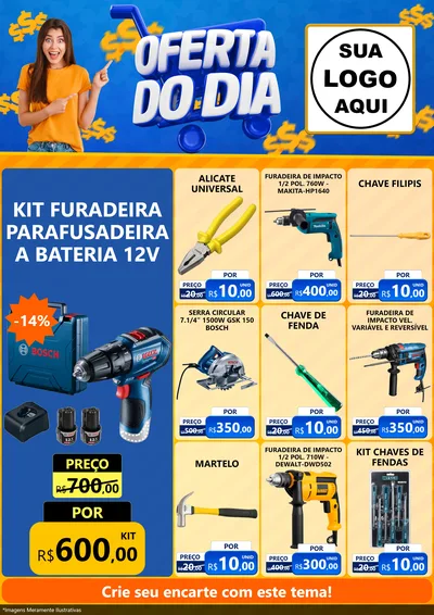 Modelo de Encarte para Encarte A4 Vertical com o tema Oferta do Dia para Maquinas e Ferramentas