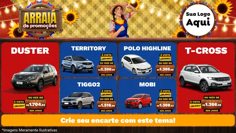 Modelo de TV para TV Horizontal com o tema Arraiá de Promoções para Concessionaria de Carros