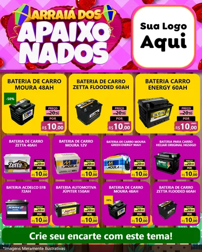 Modelo de Rede Social para Feed Instagram com o tema Arraiá dos Apaixonados para Baterias Elétricas