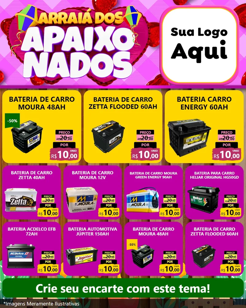 Modelo de Rede Social para Feed Instagram com o tema Arraiá dos Apaixonados para Baterias Elétricas