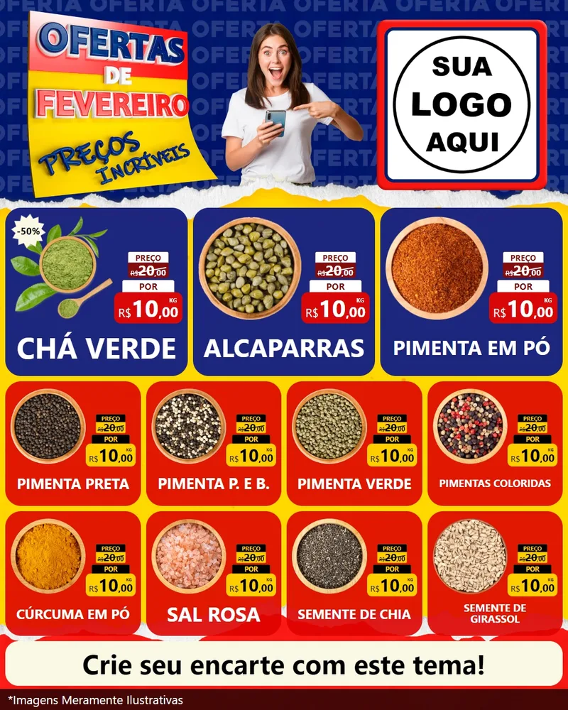 Modelo de Rede Social para Feed Instagram com o tema Ofertas de Fevereiro - Preços Incríveis para Produtos Naturais