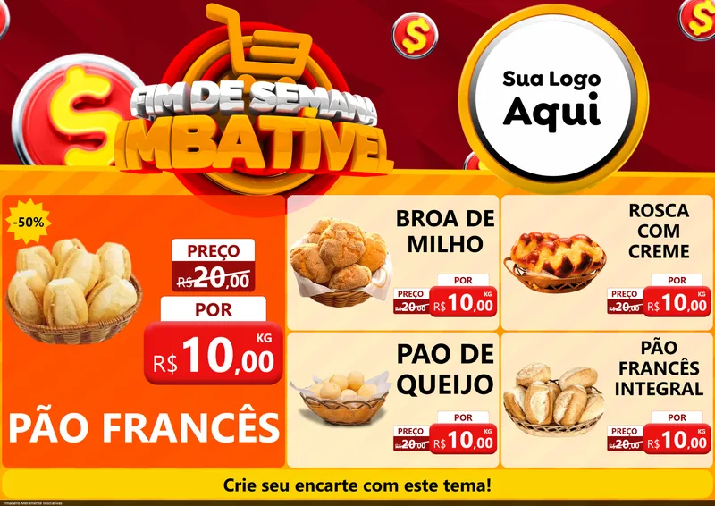 Modelo de Encarte para Encarte A4 Horizontal com o tema Fim de Semana Imbatível para Padaria