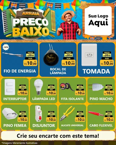Modelo de Rede Social para Feed Instagram com o tema Arraiá de Preço Baixo - Junina para Materiais Elétricos