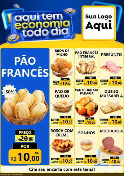 Modelo de Encarte para Encarte A4 Vertical com o tema Aqui Tem Economia Todo Dia para Padaria