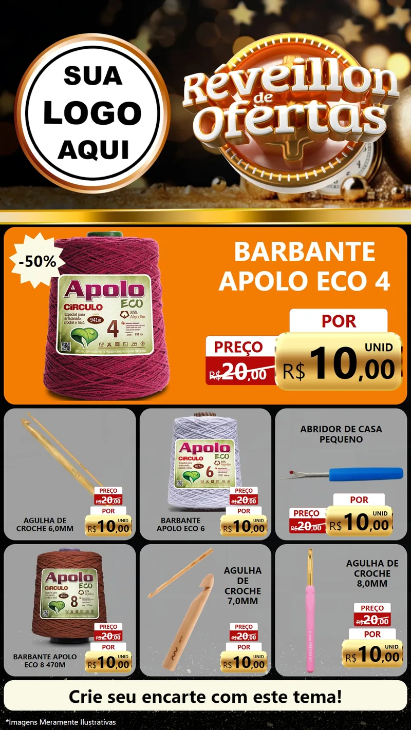 Modelo de Rede Social para Stories com o tema Réveillon de Ofertas para Armarinho e Aviamentos