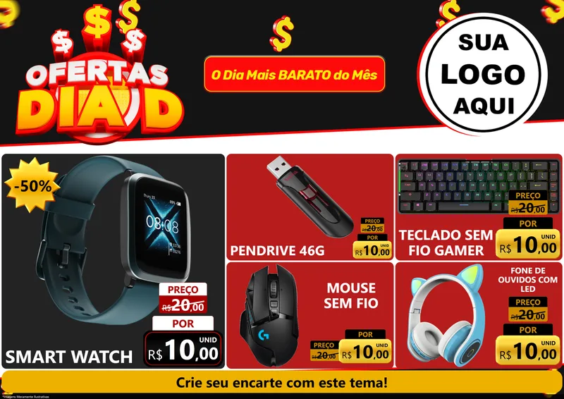 Modelo de Encarte para Encarte A4 Horizontal com o tema Ofertas Dia D para Informática