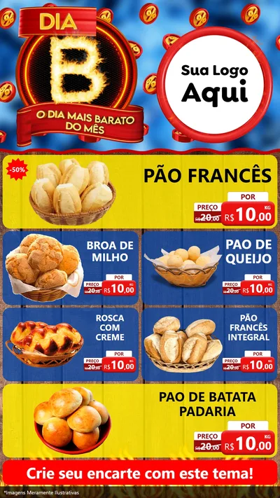 Modelo de TV para TV Vertical com o tema Dia B - O Dia Mais Barato Do Mês para Padaria