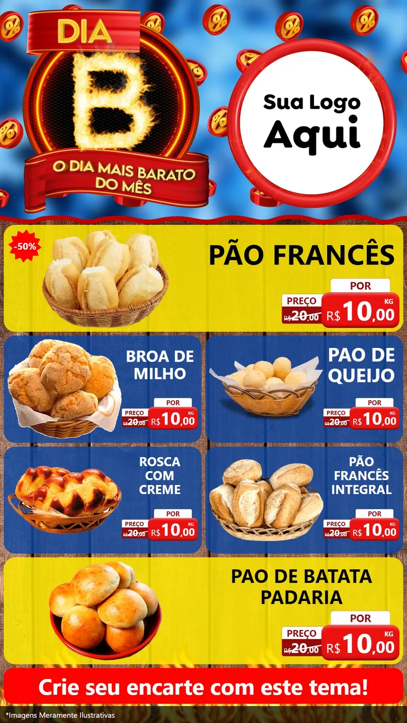 Modelo de TV para TV Vertical com o tema Dia B - O Dia Mais Barato Do Mês para Padaria