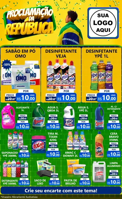 Modelo de Encarte para Encarte Grande com o tema Proclamação da República para Produtos de Limpeza