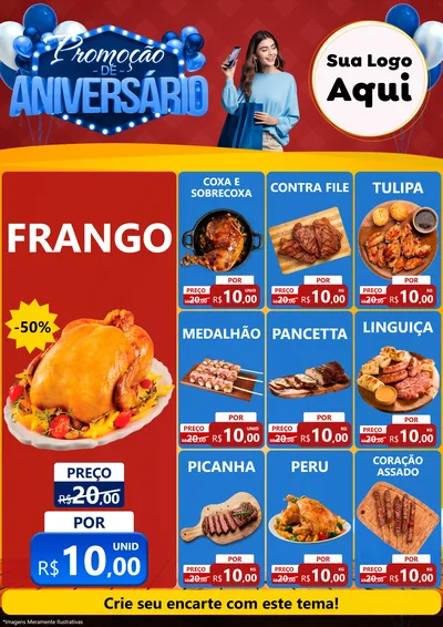 Modelo de Encarte para Encarte A4 Vertical com o tema Promoção de Aniversário para Assados