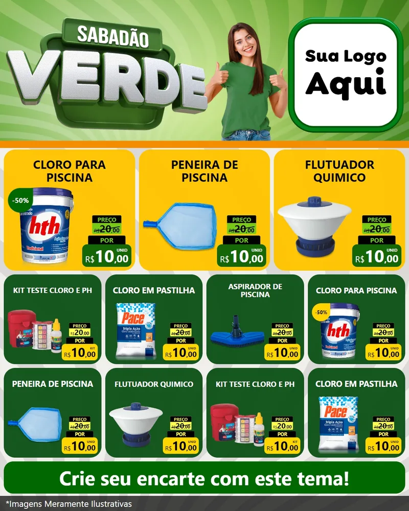 Modelo de Rede Social para Feed Instagram com o tema Sabadão Verde para Produtos para Piscina