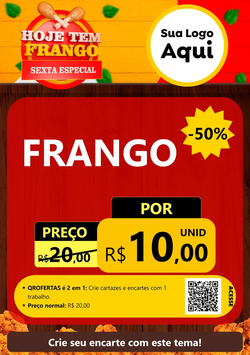 Modelo de Cartaz para Cartaz A4 Vertical com o tema Hoje tem Frango Sexta Especial para Assados