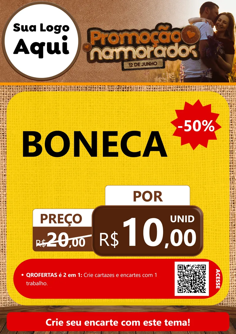 Modelo de Cartaz para Cartaz A4 Vertical com o tema Promoção Namorados para Brinquedos
