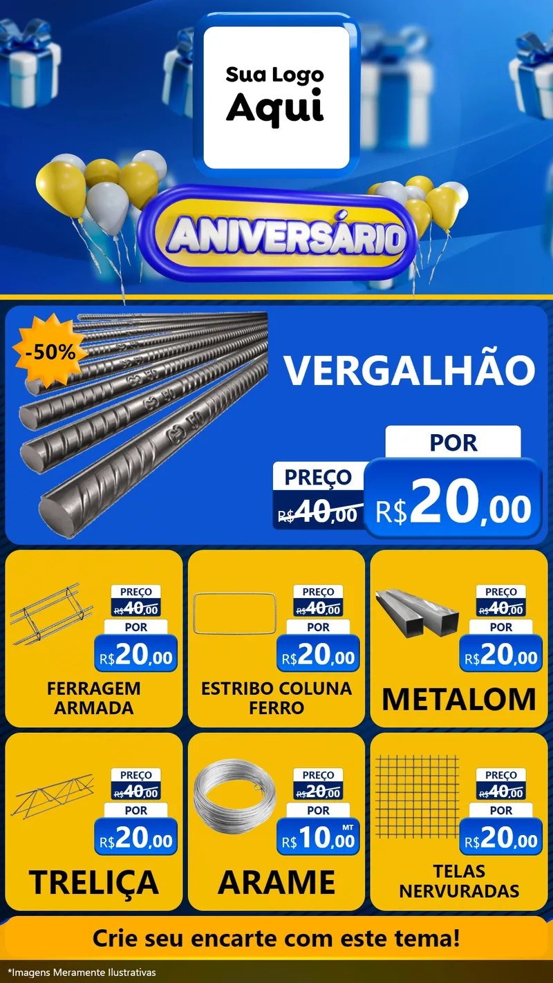 Modelo de Rede Social para Stories com o tema Aniversário para Ferragens
