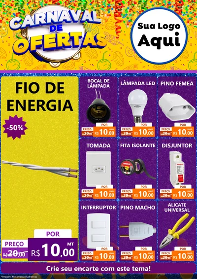 Modelo de Encarte para Encarte A4 Vertical com o tema Carnaval de Ofertas para Materiais Elétricos
