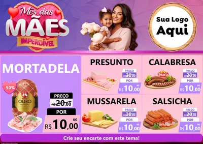 Modelo de Encarte para Encarte A4 Horizontal com o tema Mês das Mães Imperdível para Frios e Laticínios