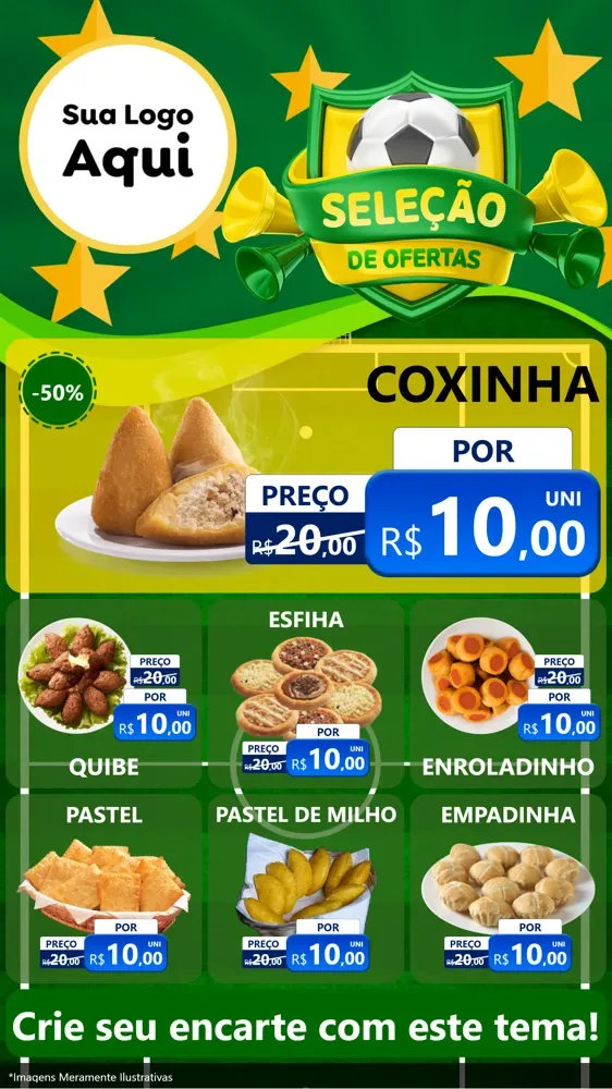 Modelo de Rede Social para Stories com o tema Seleção de Ofertas - Copa para Salgadaria
