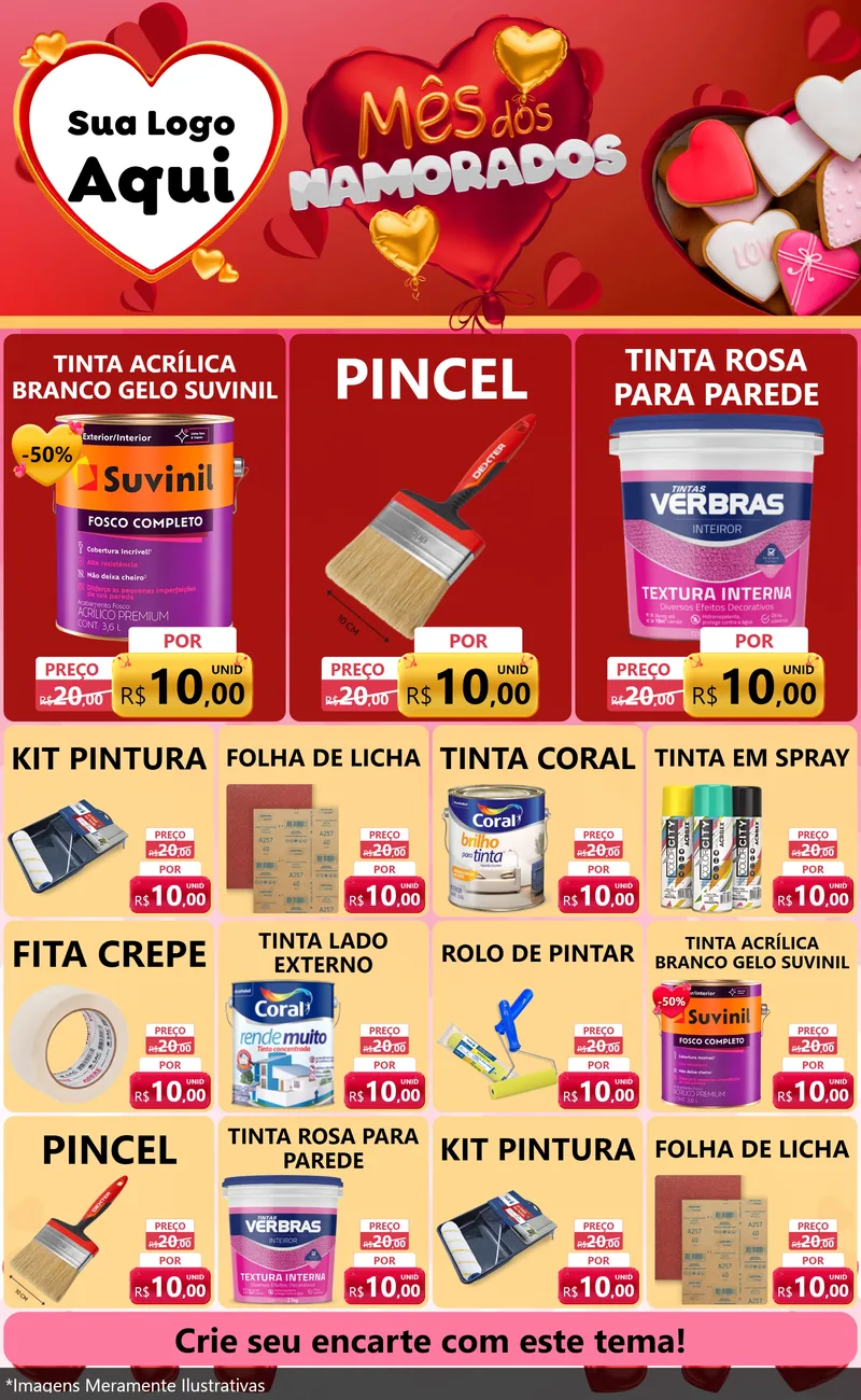 Modelo de Encarte para Encarte Grande com o tema Mês dos Namorados para Tintas e Ferramentas
