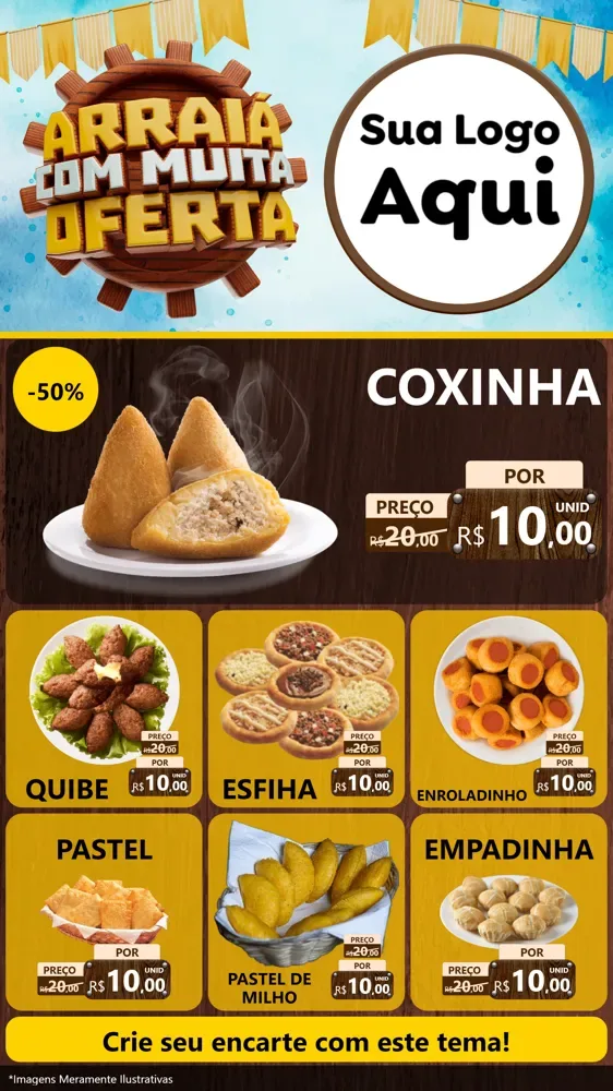 Modelo de Rede Social para Stories com o tema Ofertas de São João - Junina para Salgadaria