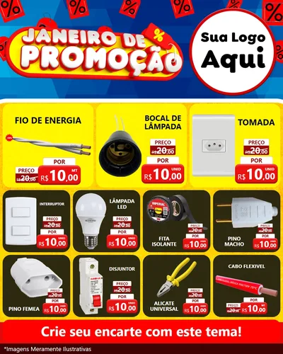 Modelo de Rede Social para Feed Instagram com o tema Janeiro de Promoção para Materiais Elétricos