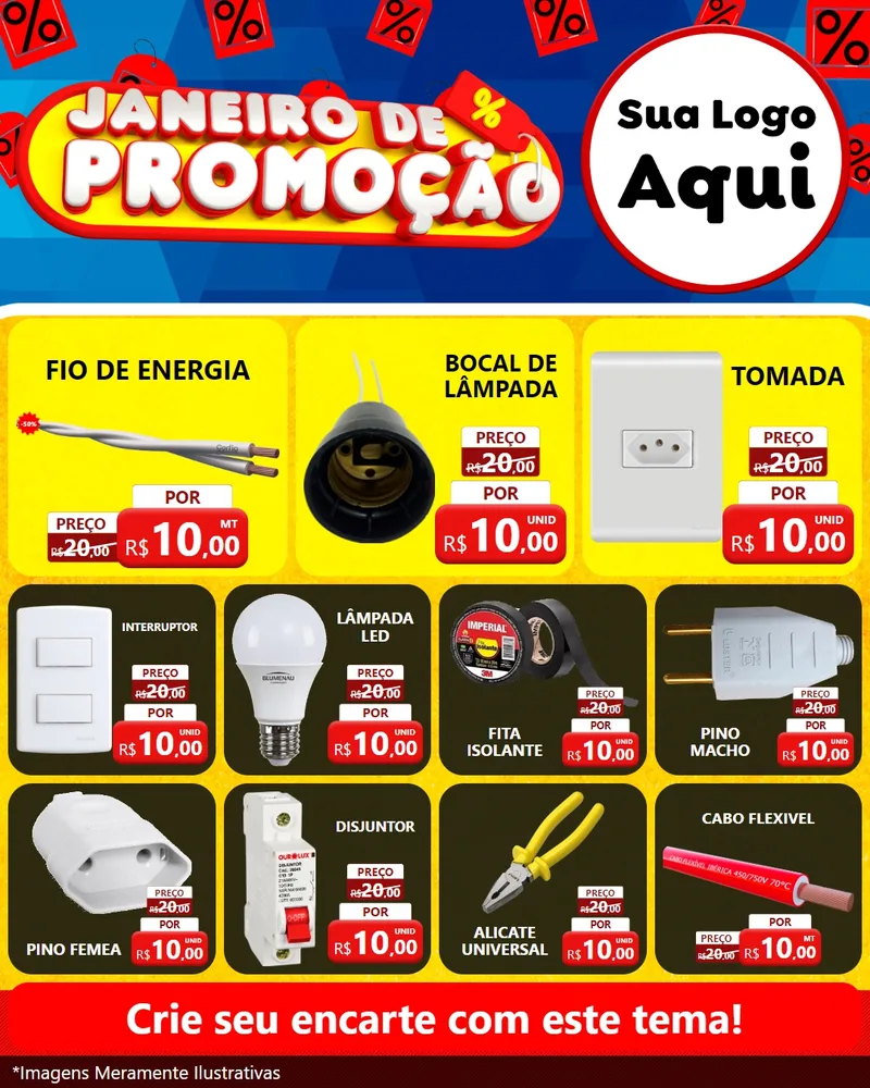 Modelo de Rede Social para Feed Instagram com o tema Janeiro de Promoção para Materiais Elétricos