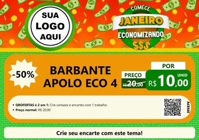Modelo de Cartaz para Cartaz A4 Horizontal com o tema Comece Janeiro Economizando para Armarinho e Aviamentos