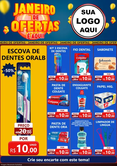 Modelo de Encarte para Encarte A4 Vertical com o tema Janeiro de Ofertas É Aqui! para Higiene Pessoal