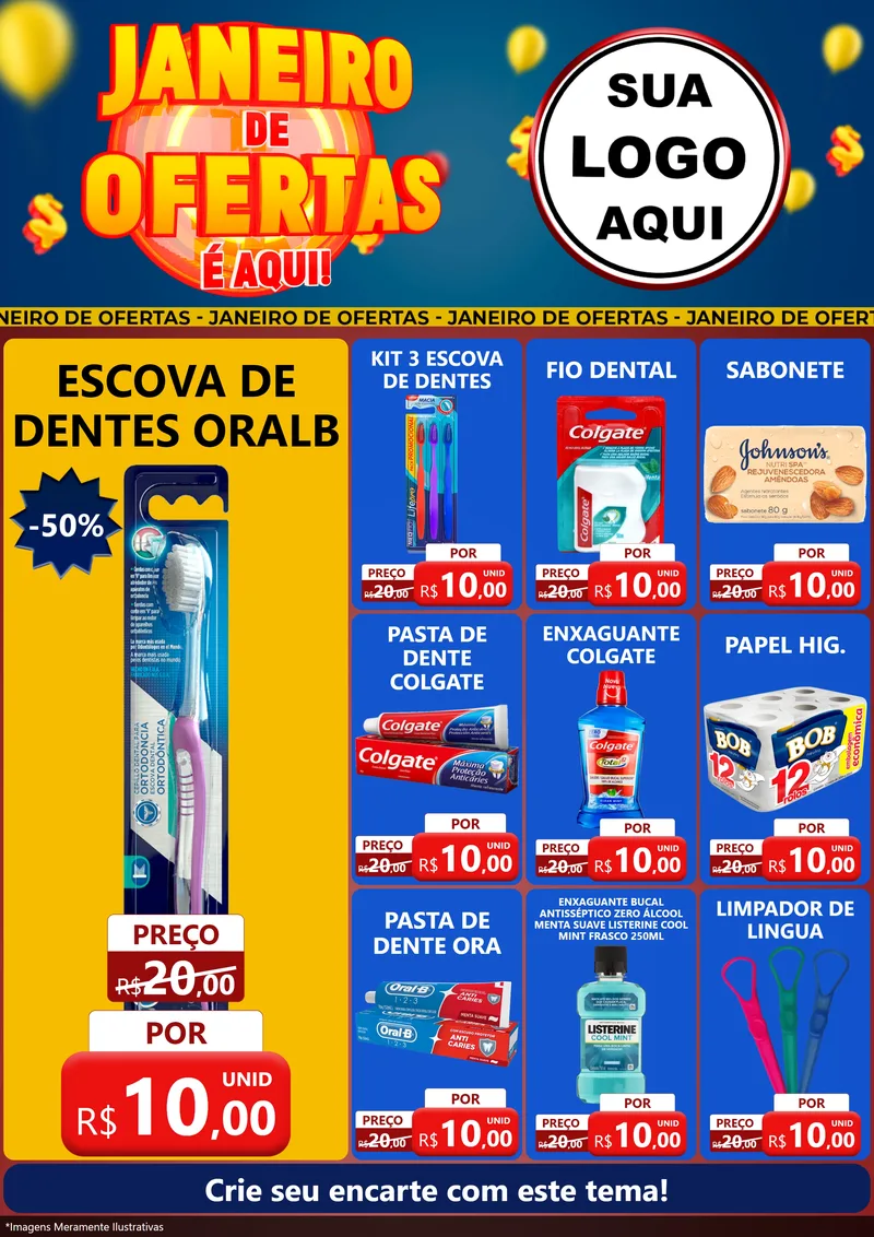 Modelo de Encarte para Encarte A4 Vertical com o tema Janeiro de Ofertas É Aqui! para Higiene Pessoal