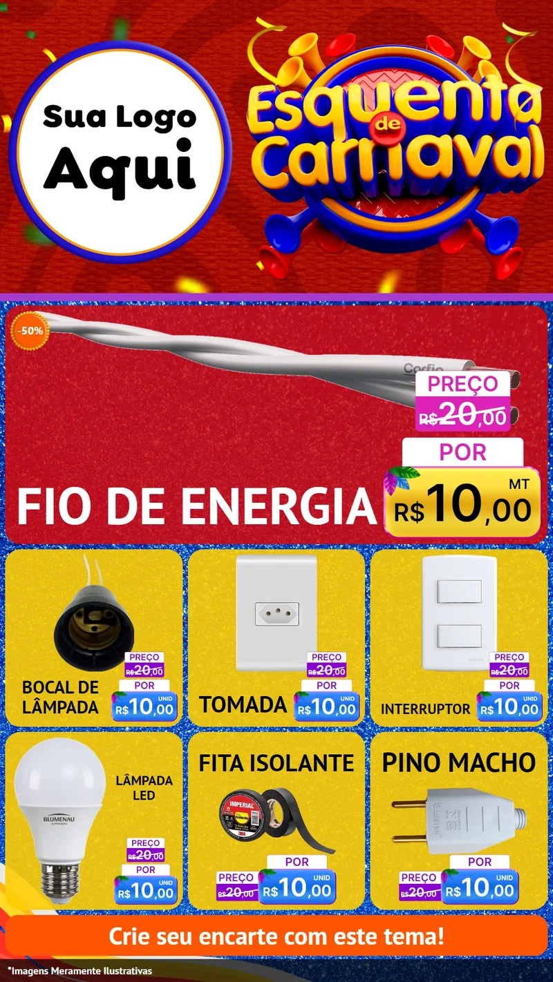 Modelo de Rede Social para Stories com o tema Esquenta de Carnaval para Materiais Elétricos