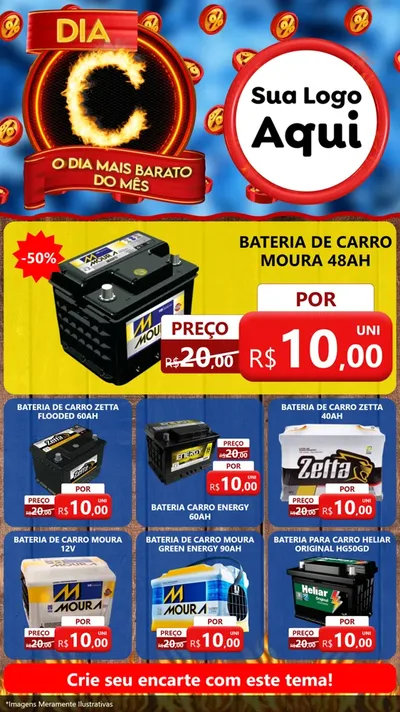 Modelo de Rede Social para Stories com o tema Dia C - O Dia Mais Barato Do Mês para Baterias Elétricas