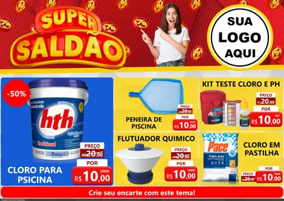 Modelo de Encarte para Encarte A4 Horizontal com o tema Super Saldão para Produtos para Piscina