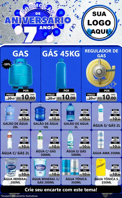 Modelo de Encarte para Encarte Grande com o tema Promoção de Aniversário - 7 Anos para Água e gás