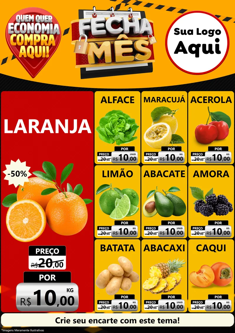 Modelo de Encarte para Encarte A4 Vertical com o tema Fecha Mês para Hortifrúti