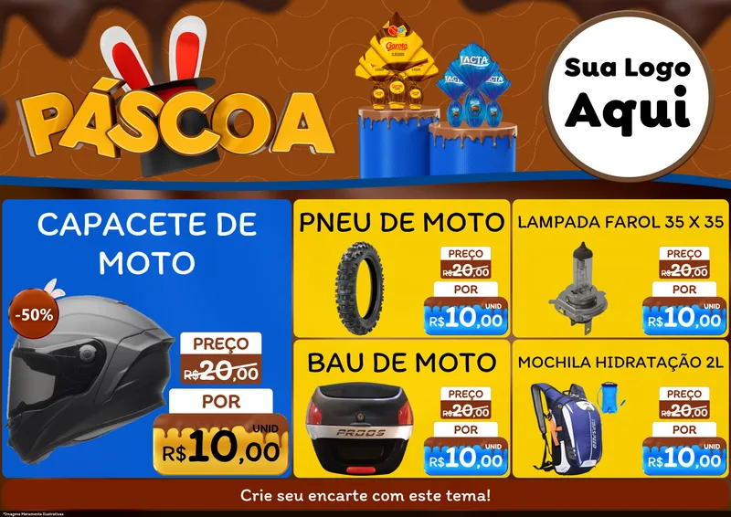 Modelo de Encarte para Encarte A4 Horizontal com o tema Páscoa para Moto peças