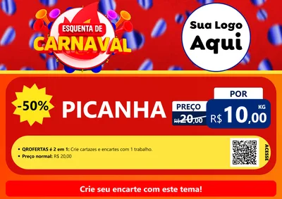 Modelo de Cartaz para Cartaz A4 Horizontal com o tema Esquenta de Carnaval para Açougue
