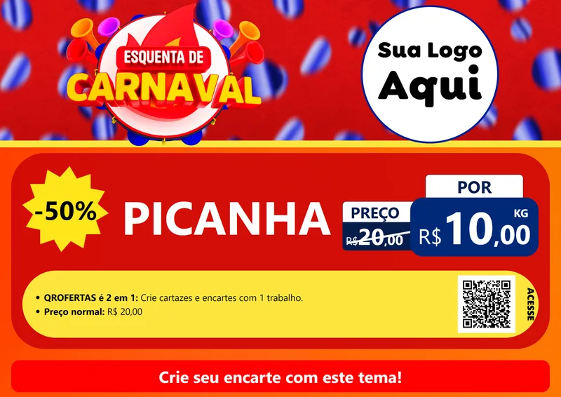 Modelo de Cartaz para Cartaz A4 Horizontal com o tema Esquenta de Carnaval para Açougue