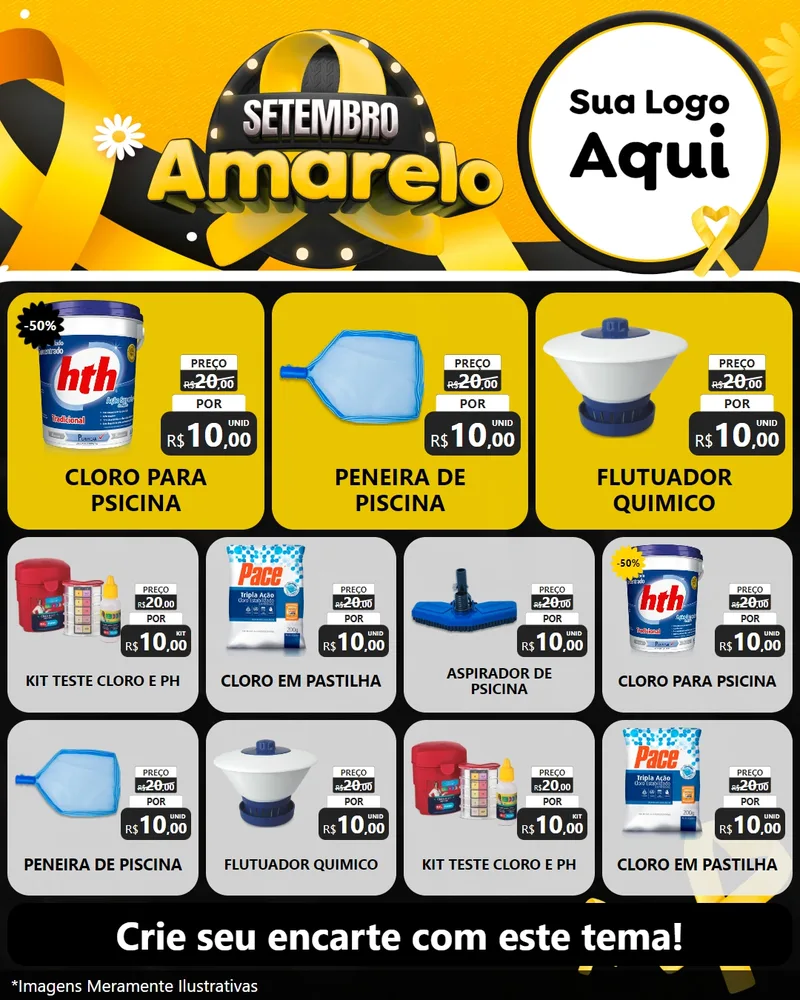 Modelo de Rede Social para Feed Instagram com o tema Setembro Amarelo para Produtos para Piscina