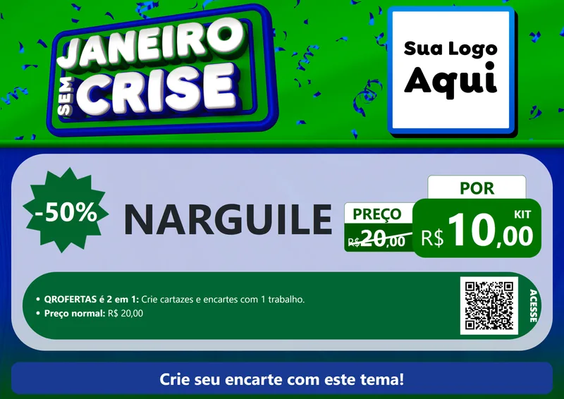 Modelo de Cartaz para Cartaz A4 Horizontal com o tema Janeiro Sem Crise para Tabacaria