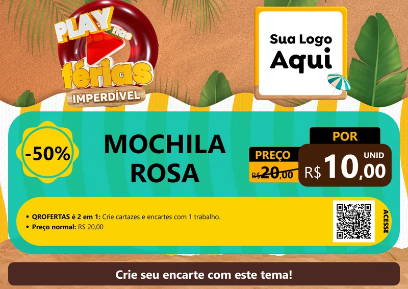 Modelo de Cartaz para Cartaz A4 Horizontal com o tema Play Nas Férias Imperdível para Papelaria