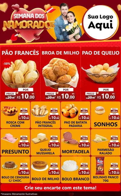 Modelo de Encarte para Encarte Grande com o tema Semana dos Namorados para Padaria