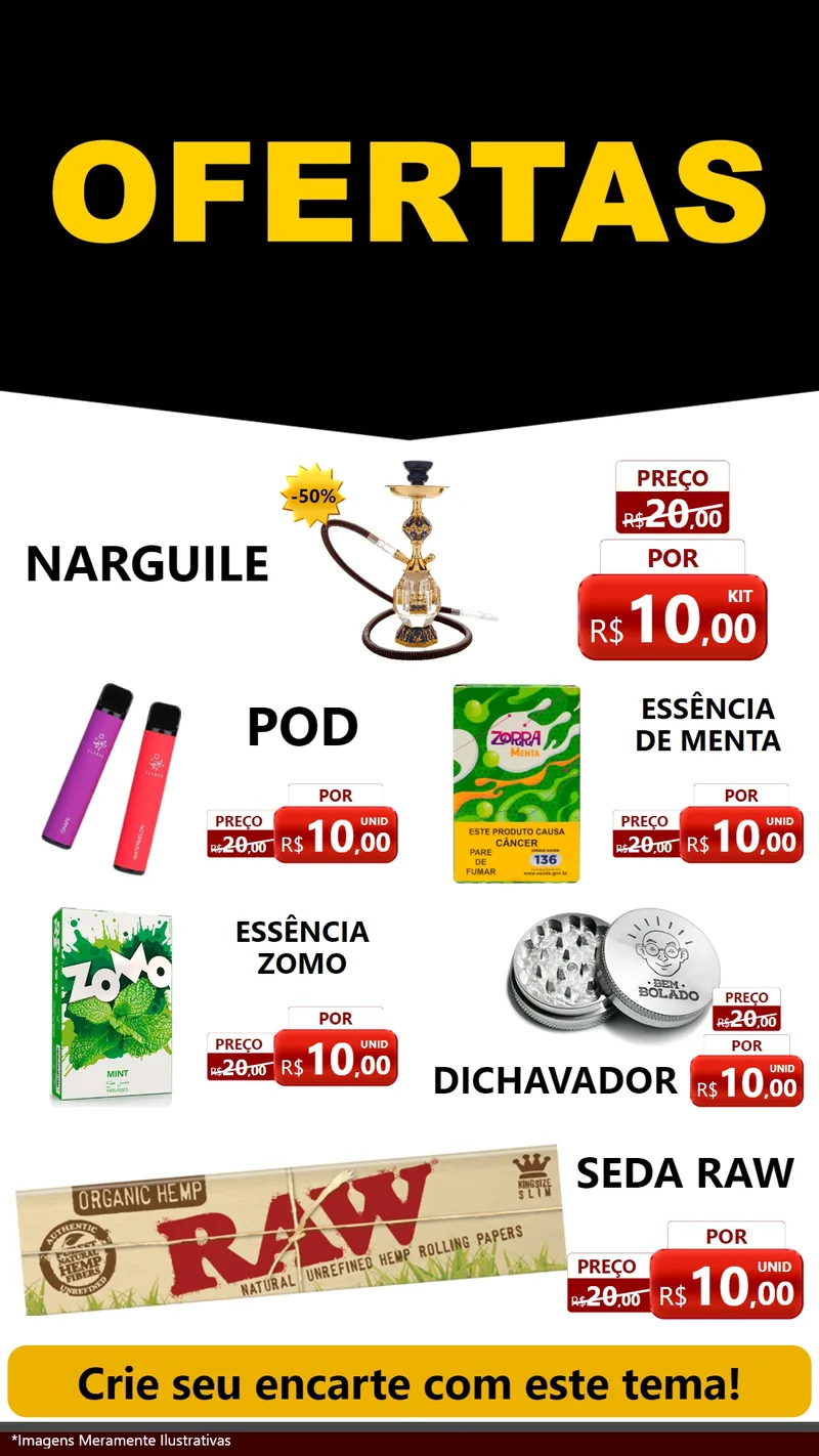 Modelo de TV para TV Vertical com o tema Ofertas Preto e Vermelho Cartaz para Tabacaria
