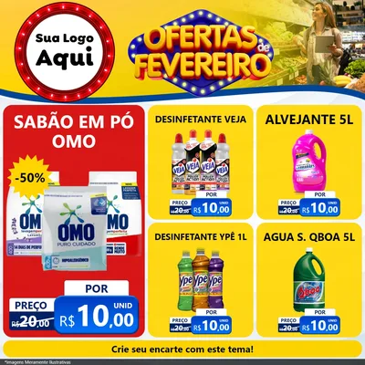 Modelo de Rede Social para Feed Facebook com o tema Ofertas de Fevereiro para Produtos de Limpeza