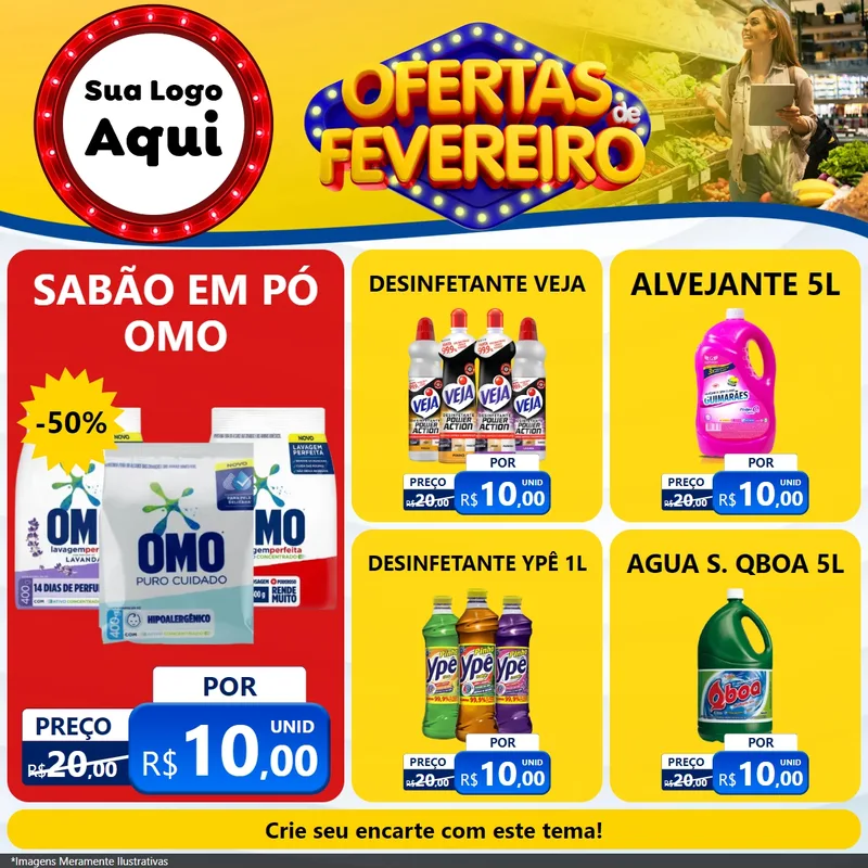 Modelo de Rede Social para Feed Facebook com o tema Ofertas de Fevereiro para Produtos de Limpeza