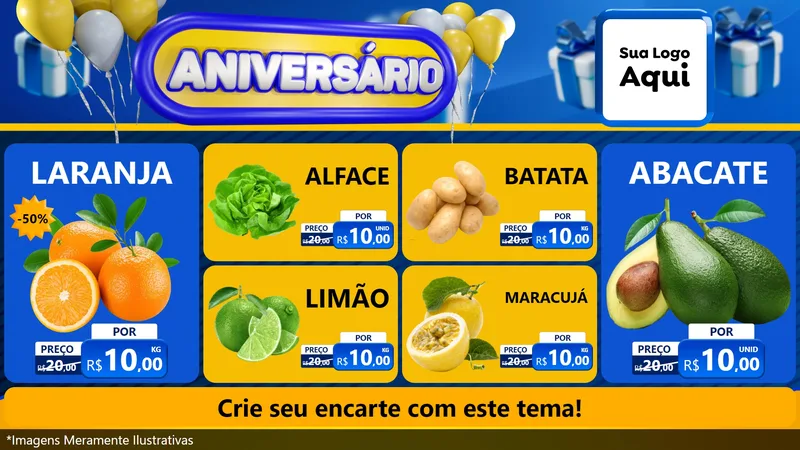 Modelo de TV para TV Horizontal com o tema Aniversário para Hortifrúti