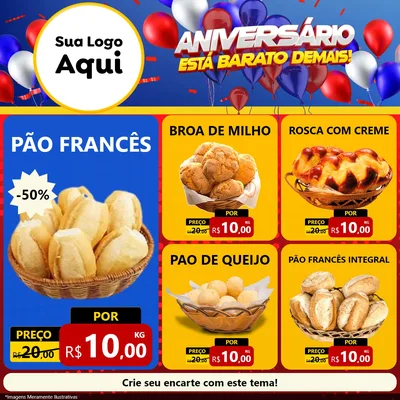 Modelo de Rede Social para Feed Facebook com o tema Aniversário para Padaria