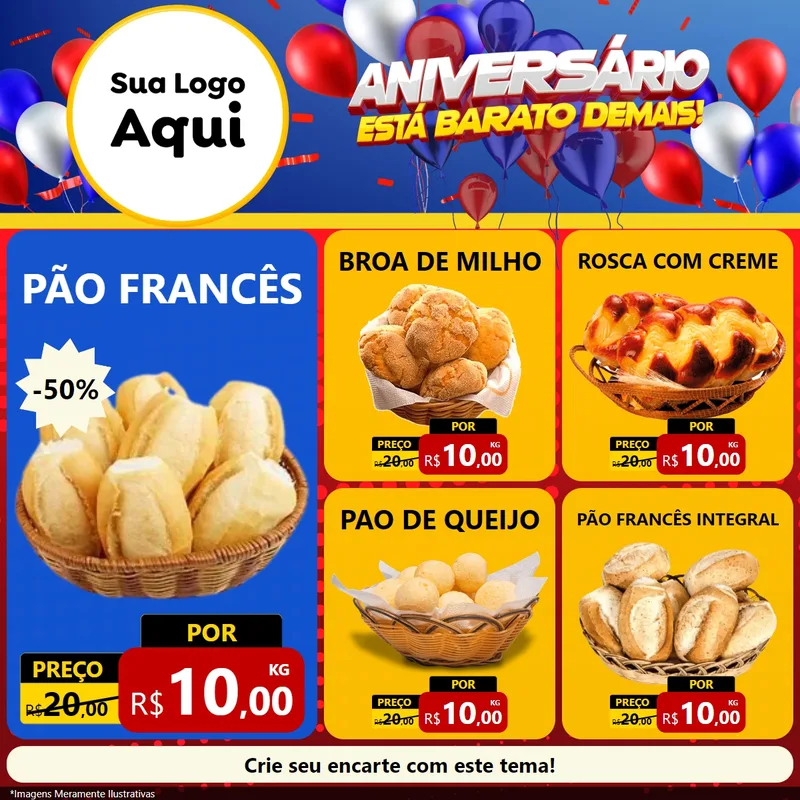 Modelo de Rede Social para Feed Facebook com o tema Aniversário para Padaria