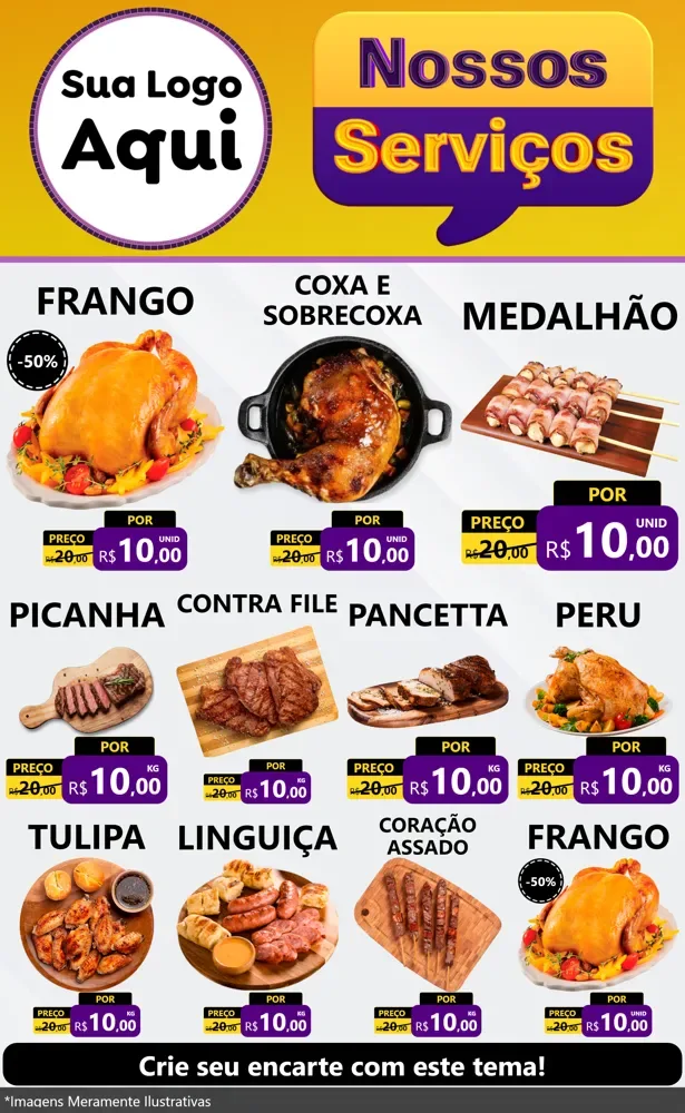 Modelo de Encarte para Encarte Grande com o tema Nossos Serviços para Assados