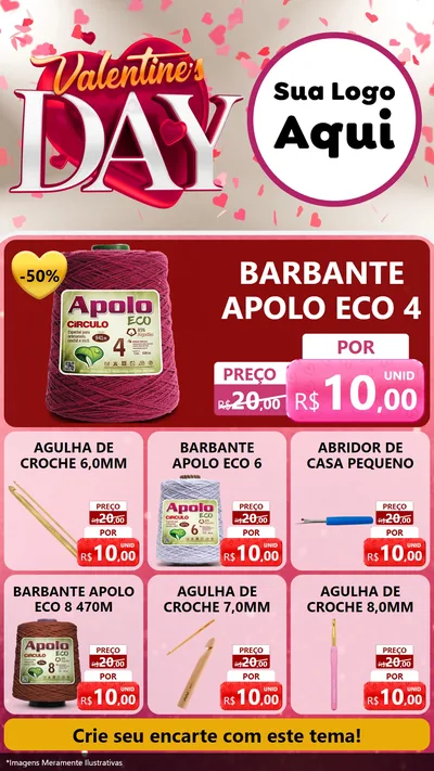 Modelo de Rede Social para Stories com o tema Valentine's Day para Armarinho e Aviamentos